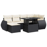 7 Piece Garden Sofa Set with Cushions Black Poly Rattan - Front View
