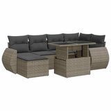 7 Piece Garden Sofa Set with Cushions Grey Poly Rattan - Front View