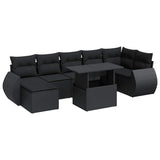 8 Piece Garden Sofa Set with Cushions Black Poly Rattan - Front View