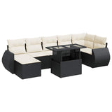 8 Piece Garden Sofa Set with Cushions Black Poly Rattan - Front View