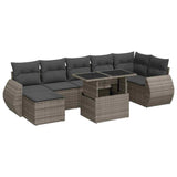 8 Piece Garden Sofa Set with Cushions Grey Poly Rattan - Front View