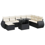 9 Piece Garden Sofa Set with Cushions Black Poly Rattan - Front View