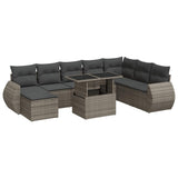 9 Piece Garden Sofa Set with Cushions Grey Poly Rattan - Front View
