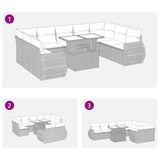 10 Piece Garden Sofa Set with Cushions Black Poly Rattan