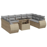 10 Piece Garden Sofa Set with Cushions Beige Poly Rattan - Front View