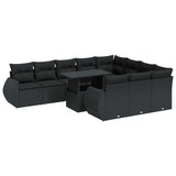 11 Piece Garden Sofa Set with Cushions Black Poly Rattan - Front View