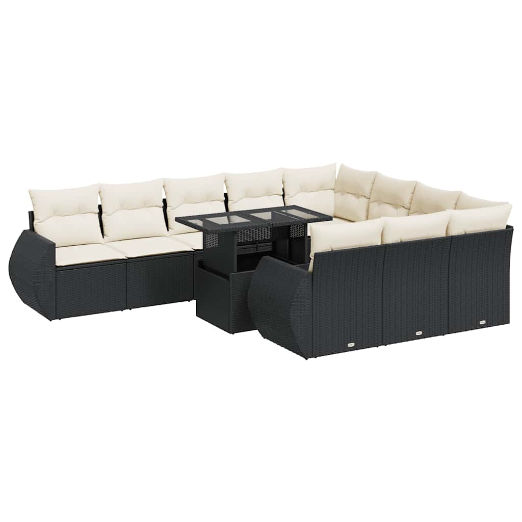 11 Piece Garden Sofa Set with Cushions Black Poly Rattan
