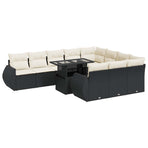 11 Piece Garden Sofa Set with Cushions Black Poly Rattan