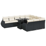 11 Piece Garden Sofa Set with Cushions Black Poly Rattan - Front View