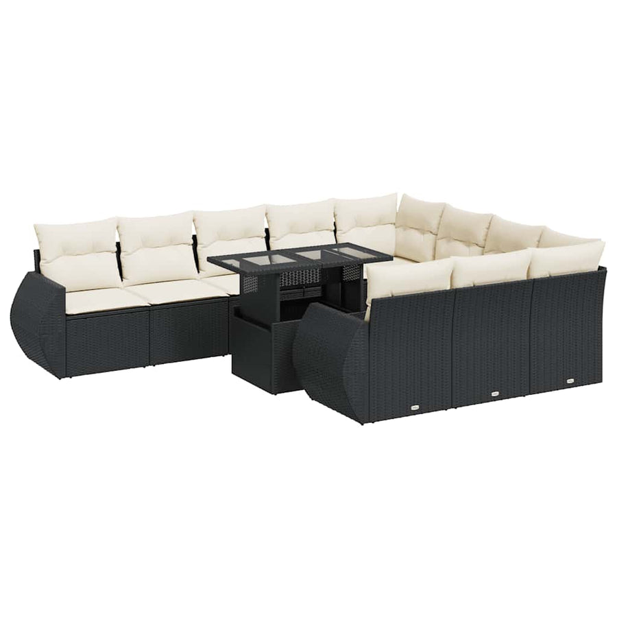 11 Piece Garden Sofa Set with Cushions Black Poly Rattan