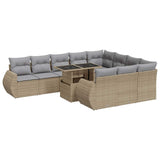 11 Piece Garden Sofa Set with Cushions Beige Poly Rattan - Front View