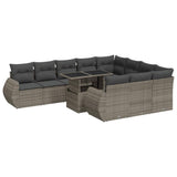 11 Piece Garden Sofa Set with Cushions Grey Poly Rattan - Front View