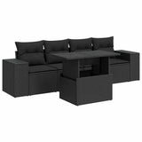 5 Piece Garden Sofa Set with Cushions Black Poly Rattan - Front View