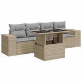 5 Piece Garden Sofa Set with Cushions Beige Poly Rattan - Front View