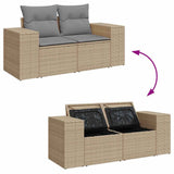 5 Piece Garden Sofa Set with Cushions Beige Poly Rattan - Rear View