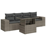 5 Piece Garden Sofa Set with Cushions Grey Poly Rattan - Front View
