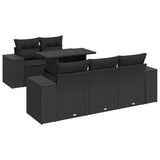 6 Piece Garden Sofa Set with Cushions Black Poly Rattan - Front View