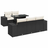 6 Piece Garden Sofa Set with Cushions Black Poly Rattan - Front View