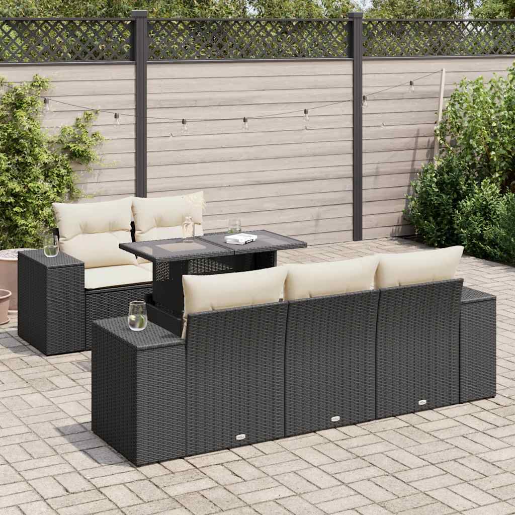 6 Piece Garden Sofa Set with Cushions Black Poly Rattan