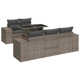 6 Piece Garden Sofa Set with Cushions Grey Poly Rattan - Front View