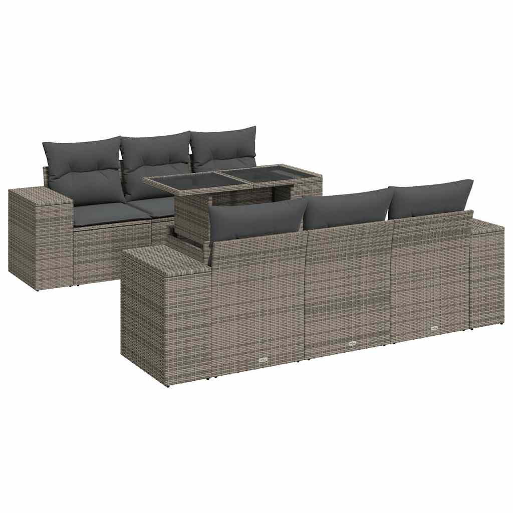 7 Piece Garden Sofa Set with Cushions Grey Poly Rattan