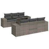 7 Piece Garden Sofa Set with Cushions Grey Poly Rattan - Front View