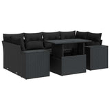 7 Piece Garden Sofa Set with Cushions Black Poly Rattan - Front View