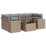 7 Piece Garden Sofa Set with Cushions Beige Poly Rattan - Front View