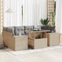 7 Piece Garden Sofa Set with Cushions Beige Poly Rattan