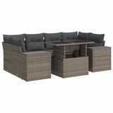 7 Piece Garden Sofa Set with Cushions Grey Poly Rattan - Front View