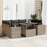 7 Piece Garden Sofa Set with Cushions Grey Poly Rattan