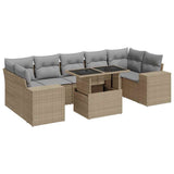 8 Piece Garden Sofa Set with Cushions Beige Poly Rattan - Front View