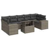 8 Piece Garden Sofa Set with Cushions Grey Poly Rattan - Front View