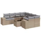 9 Piece Garden Sofa Set with Cushions Beige Poly Rattan - Front View