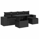 6 Piece Garden Sofa Set with Cushions Black Poly Rattan - Front View