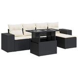 6 Piece Garden Sofa Set with Cushions Black Poly Rattan - Front View