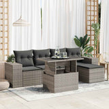 6 Piece Garden Sofa Set with Cushions Grey Poly Rattan