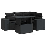 5 Piece Garden Sofa Set with Cushions Black Poly Rattan