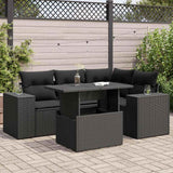 5 Piece Garden Sofa Set with Cushions Black Poly Rattan