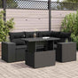5 Piece Garden Sofa Set with Cushions Black Poly Rattan