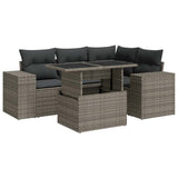 5 Piece Garden Sofa Set with Cushions Grey Poly Rattan - Front View