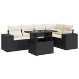6 Piece Garden Sofa Set with Cushions Black Poly Rattan - Front View