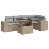 6 Piece Garden Sofa Set with Cushions Beige Poly Rattan - Front View