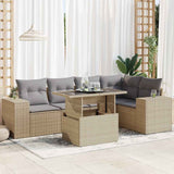 6 Piece Garden Sofa Set with Cushions Beige Poly Rattan