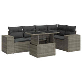 6 Piece Garden Sofa Set with Cushions Grey Poly Rattan
