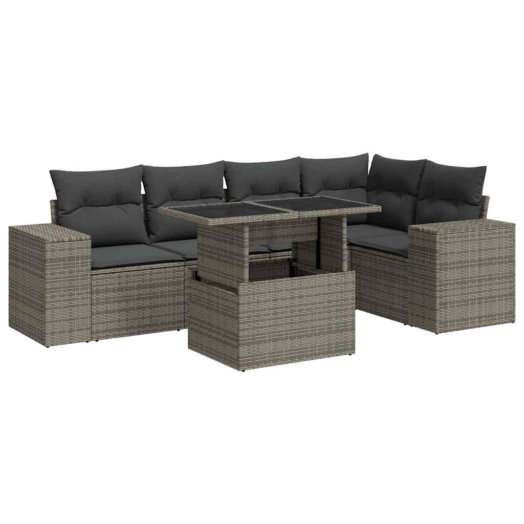 6 Piece Garden Sofa Set with Cushions Grey Poly Rattan