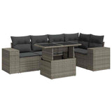 6 Piece Garden Sofa Set with Cushions Grey Poly Rattan - Front View