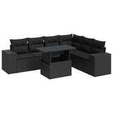 7 Piece Garden Sofa Set with Cushions Black Poly Rattan - Front View