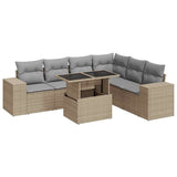 7 Piece Garden Sofa Set with Cushions Beige Poly Rattan - Front View
