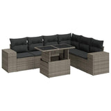 7 Piece Garden Sofa Set with Cushions Grey Poly Rattan - Front View